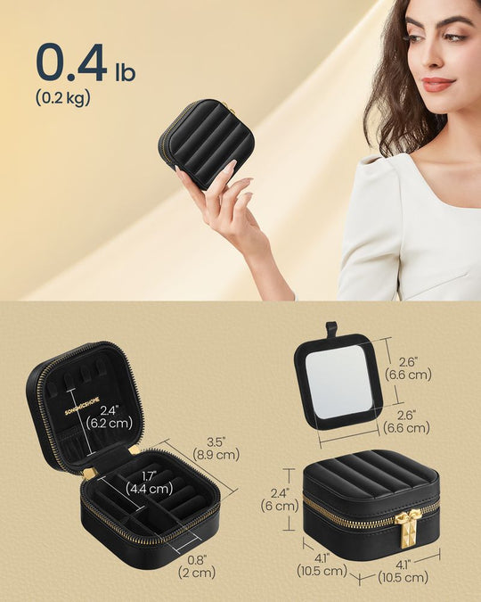 Travel Jewelry Case | Zippered Organizer With Built In Mirror
