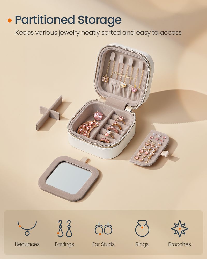 Travel Jewelry Case | Zippered Organizer With Built In Mirror