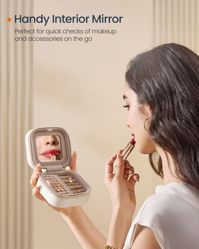 Travel Jewelry Case | Zippered Organizer With Built In Mirror