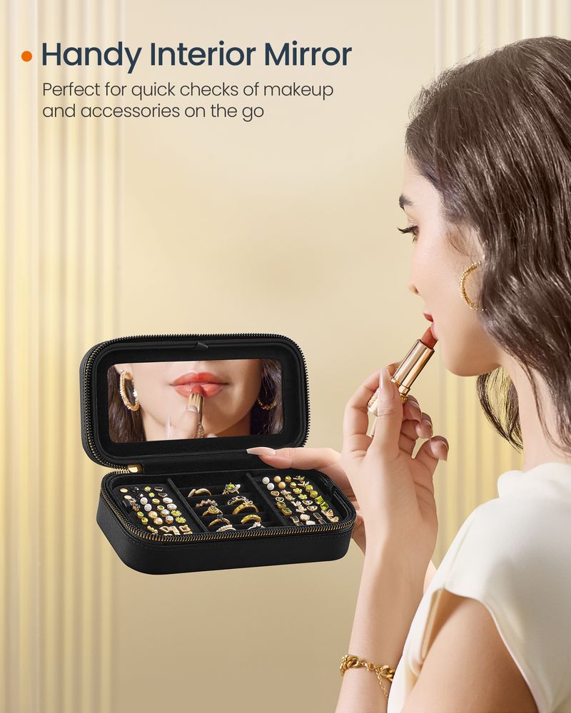 Travel Jewelry Case | Zippered Organizer With Built In Mirror