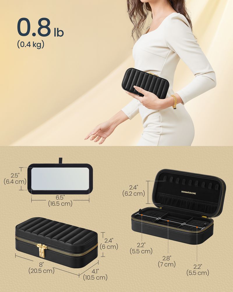 Travel Jewelry Case | Zippered Organizer With Built In Mirror