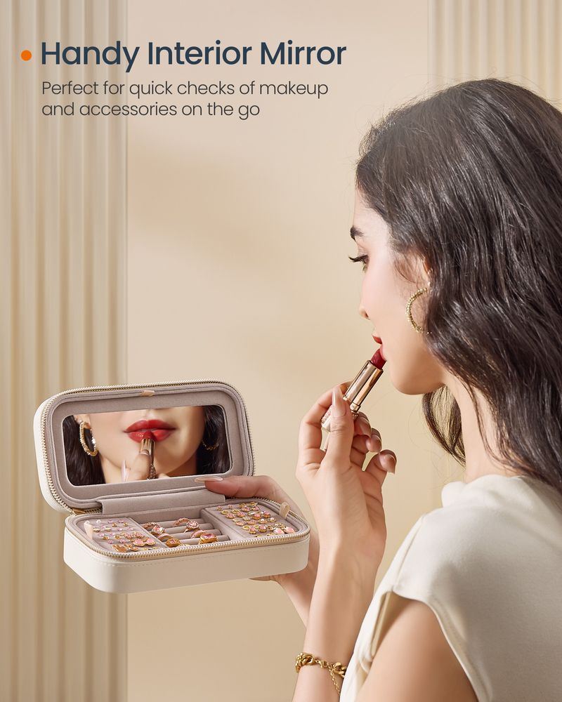Travel Jewelry Case | Zippered Organizer With Built In Mirror