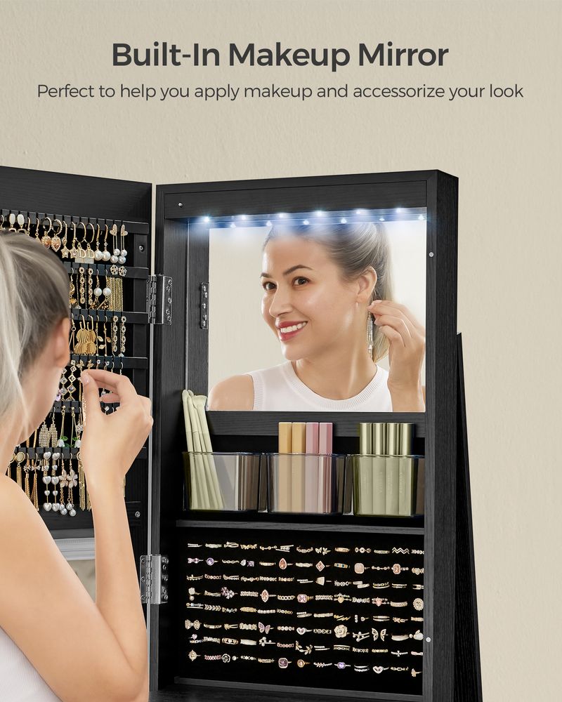 Lockable Jewelry Armoire | Full Length Mirror With Interior Lighting