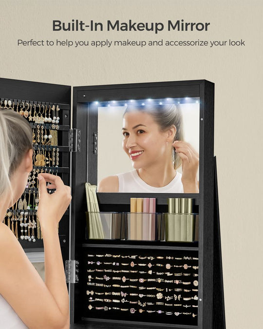 Lockable Jewelry Armoire | Full Length Mirror With Interior Lighting