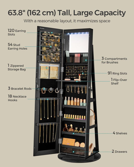 Lockable Jewelry Armoire | Full Length Mirror With Interior Lighting