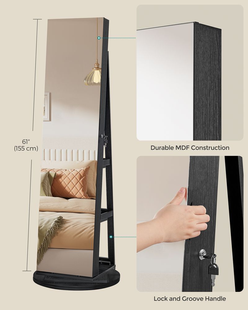 Lockable Jewelry Armoire | Full Length Mirror With Interior Lighting