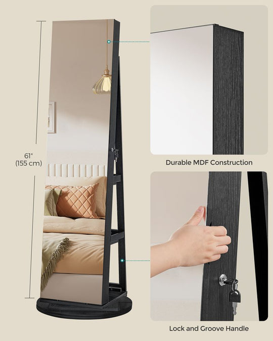 Lockable Jewelry Armoire | Full Length Mirror With Interior Lighting