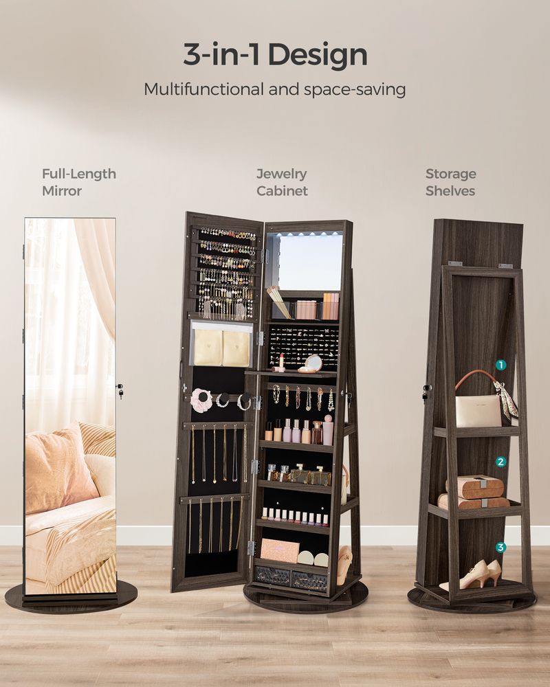Lockable Jewelry Armoire | Full Length Mirror With Interior Lighting