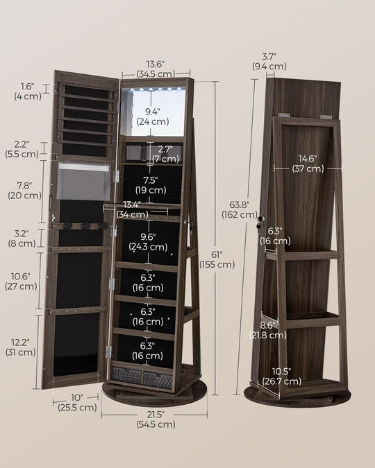 Lockable Jewelry Armoire | Full Length Mirror With Interior Lighting