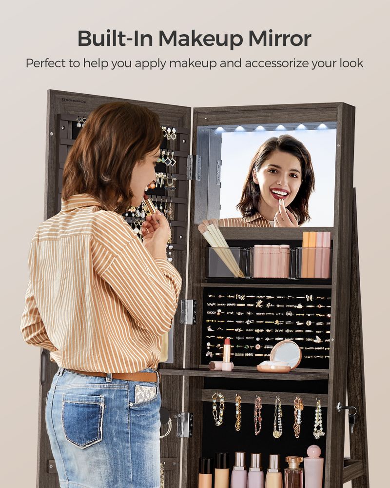 Lockable Jewelry Armoire | Full Length Mirror With Interior Lighting
