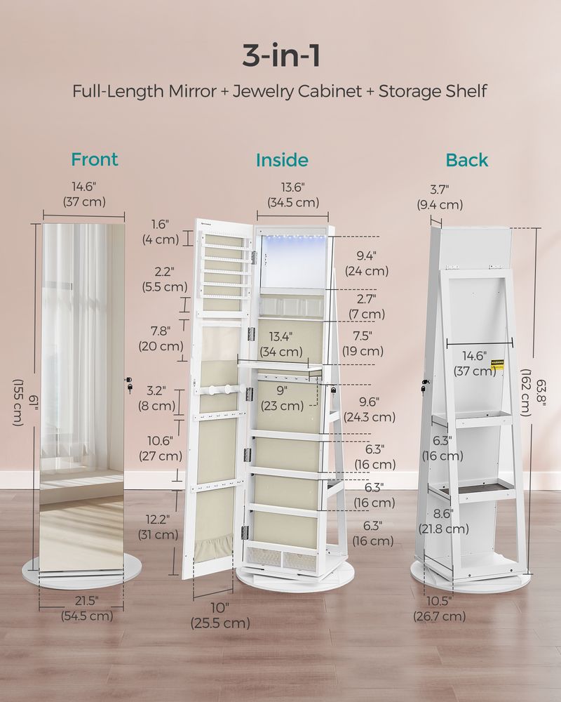 Lockable Jewelry Armoire | Full Length Mirror With Interior Lighting