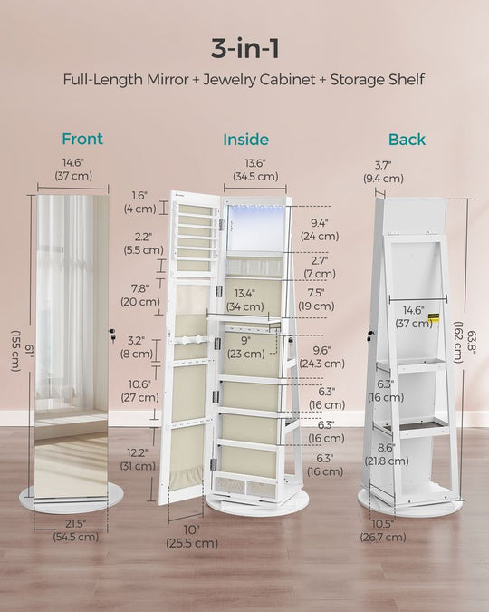 Lockable Jewelry Armoire | Full Length Mirror With Interior Lighting