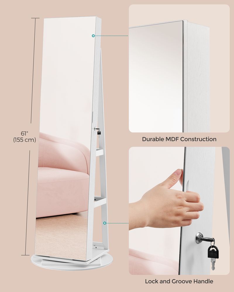 Lockable Jewelry Armoire | Full Length Mirror With Interior Lighting