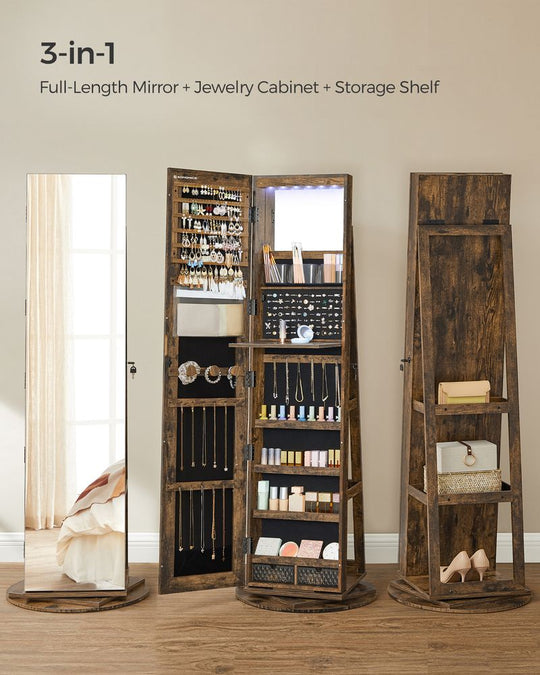 Lockable Jewelry Armoire | Full Length Mirror With Interior Lighting