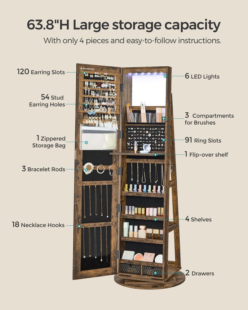 Lockable Jewelry Armoire | Full Length Mirror With Interior Lighting