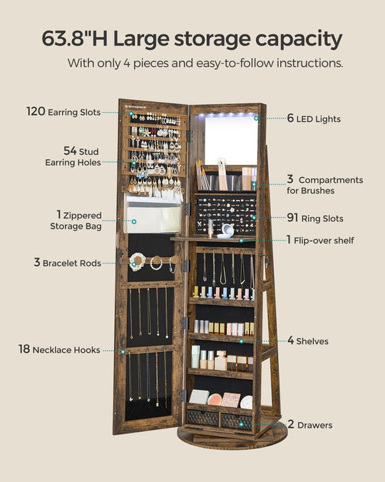 Lockable Jewelry Armoire | Full Length Mirror With Interior Lighting
