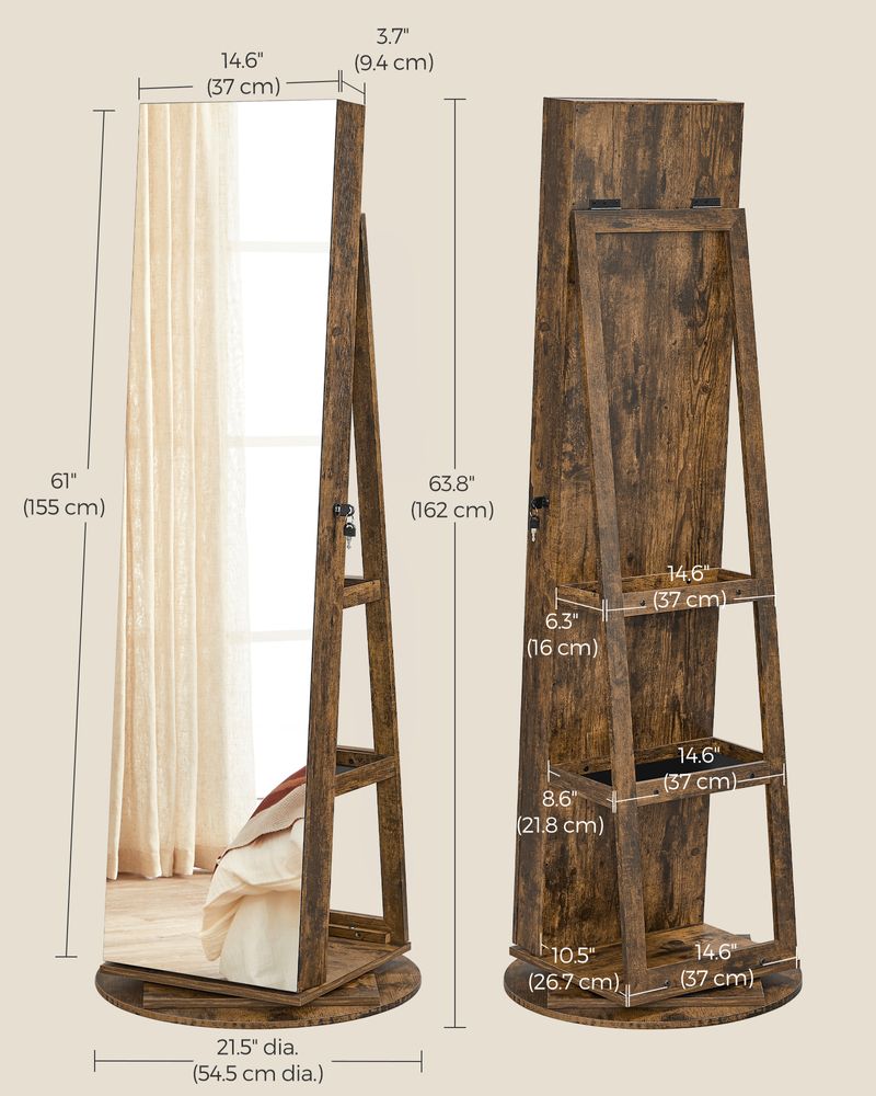 Lockable Jewelry Armoire | Full Length Mirror With Interior Lighting