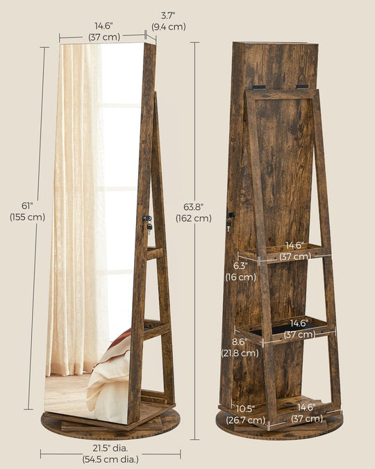 Lockable Jewelry Armoire | Full Length Mirror With Interior Lighting