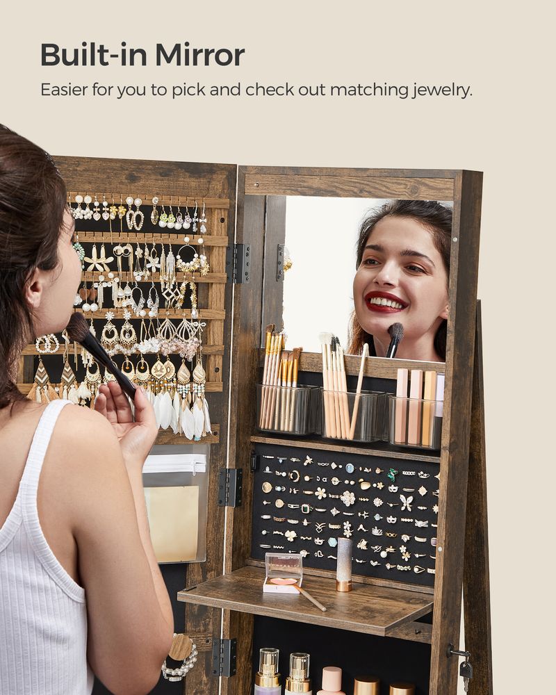 Lockable Jewelry Armoire | Full Length Mirror With Interior Lighting