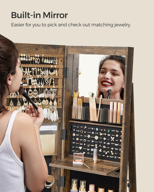 Lockable Jewelry Armoire | Full Length Mirror With Interior Lighting