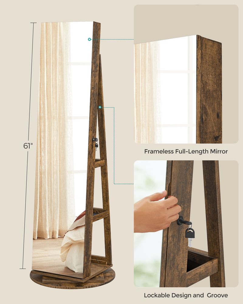 Lockable Jewelry Armoire | Full Length Mirror With Interior Lighting