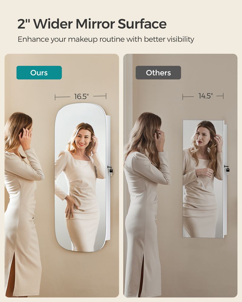 Round Mirror Jewelry Cabinet | Wall-Mounted LED Organizer
