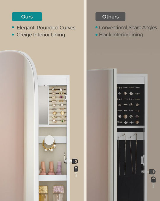 Round Mirror Jewelry Cabinet | Wall-Mounted LED Organizer