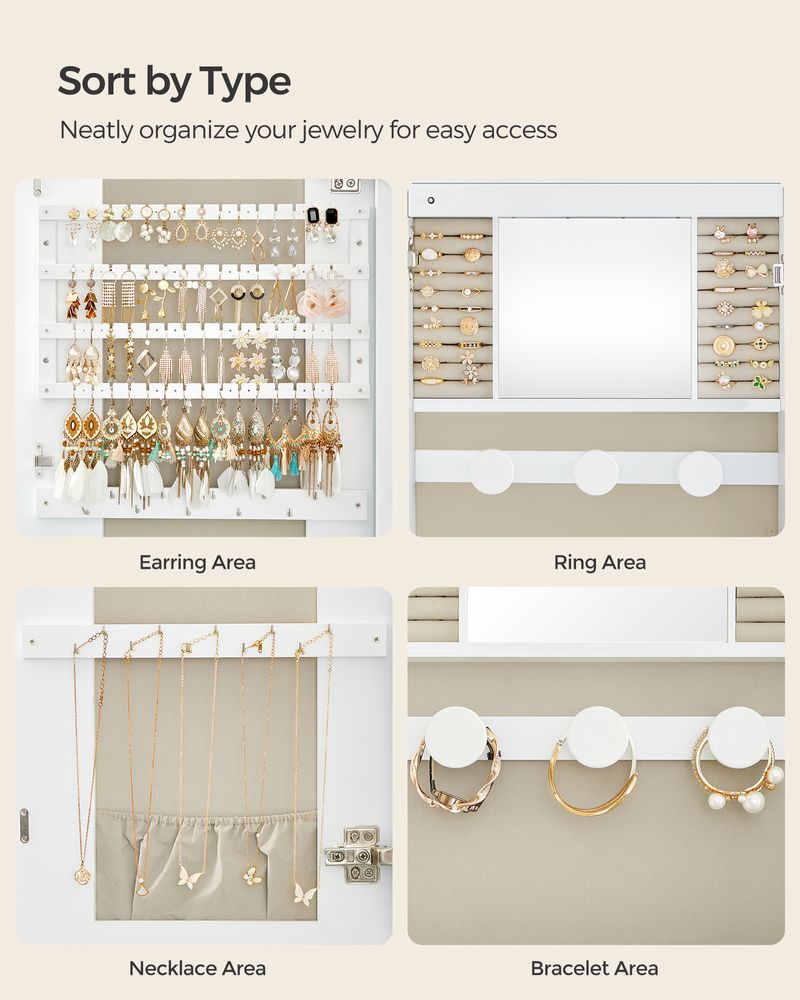 Round Mirror Jewelry Cabinet | Wall-Mounted LED Organizer