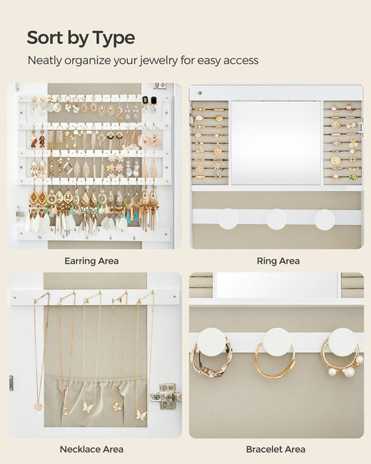 Round Mirror Jewelry Cabinet | Wall-Mounted LED Organizer