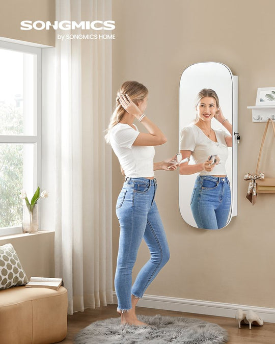 Round Mirror Jewelry Cabinet | Wall-Mounted LED Organizer