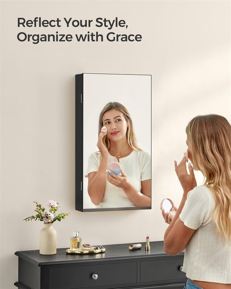 Wall-Mounted Jewelry Cabinet | Mirror Armoire With LED Lighting