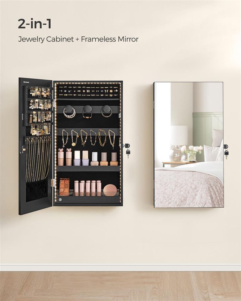 Wall-Mounted Jewelry Cabinet | Mirror Armoire With LED Lighting