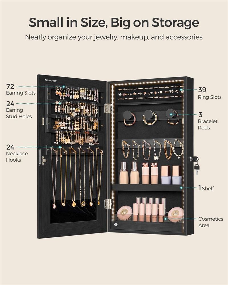 Wall-Mounted Jewelry Cabinet | Mirror Armoire With LED Lighting