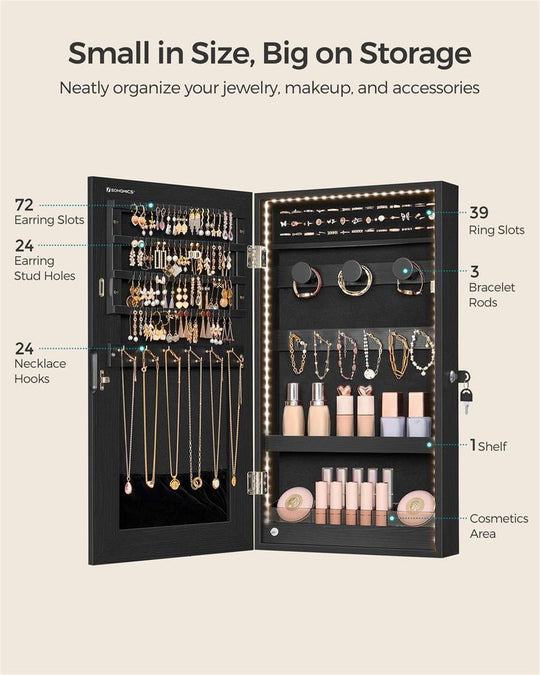 Wall-Mounted Jewelry Cabinet | Mirror Armoire With LED Lighting