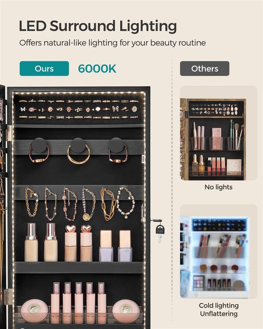 Wall-Mounted Jewelry Cabinet | Mirror Armoire With LED Lighting