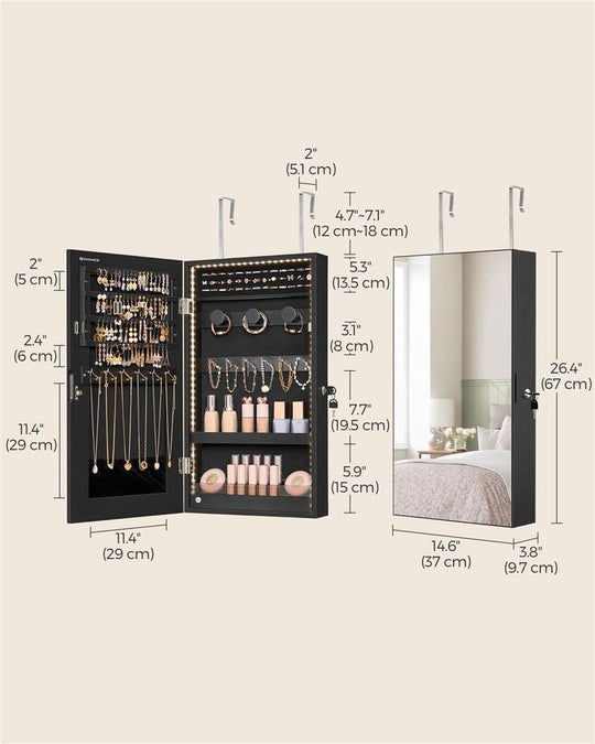 Wall-Mounted Jewelry Cabinet | Mirror Armoire With LED Lighting