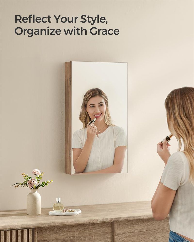 Wall-Mounted Jewelry Cabinet | Mirror Armoire With LED Lighting