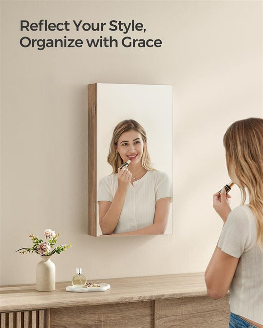 Wall-Mounted Jewelry Cabinet | Mirror Armoire With LED Lighting
