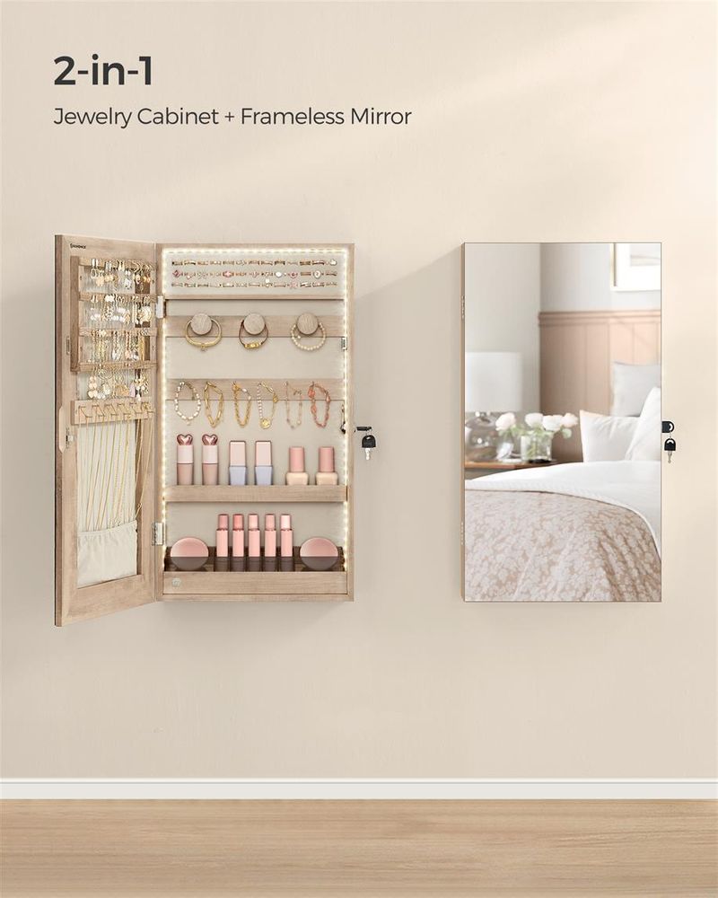 Wall-Mounted Jewelry Cabinet | Mirror Armoire With LED Lighting