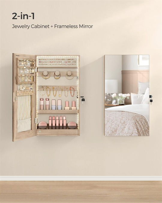 Wall-Mounted Jewelry Cabinet | Mirror Armoire With LED Lighting
