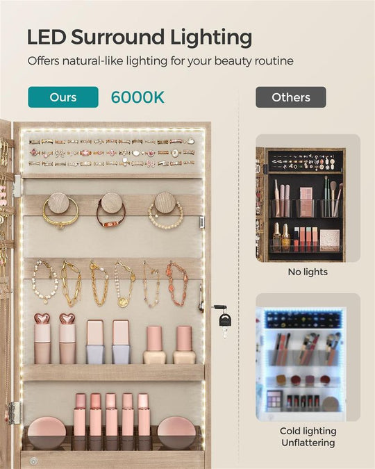 Wall-Mounted Jewelry Cabinet | Mirror Armoire With LED Lighting