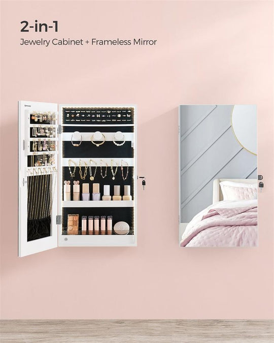 Wall-Mounted Jewelry Cabinet | Mirror Armoire With LED Lighting