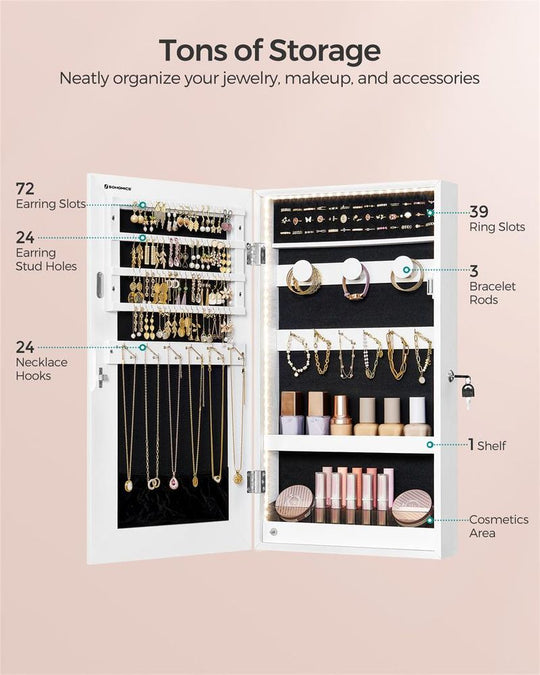 Wall-Mounted Jewelry Cabinet | Mirror Armoire With LED Lighting