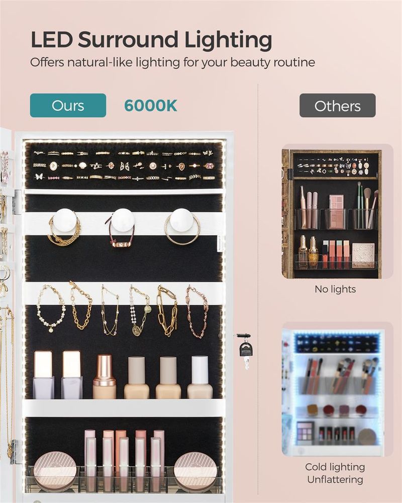 Wall-Mounted Jewelry Cabinet | Mirror Armoire With LED Lighting