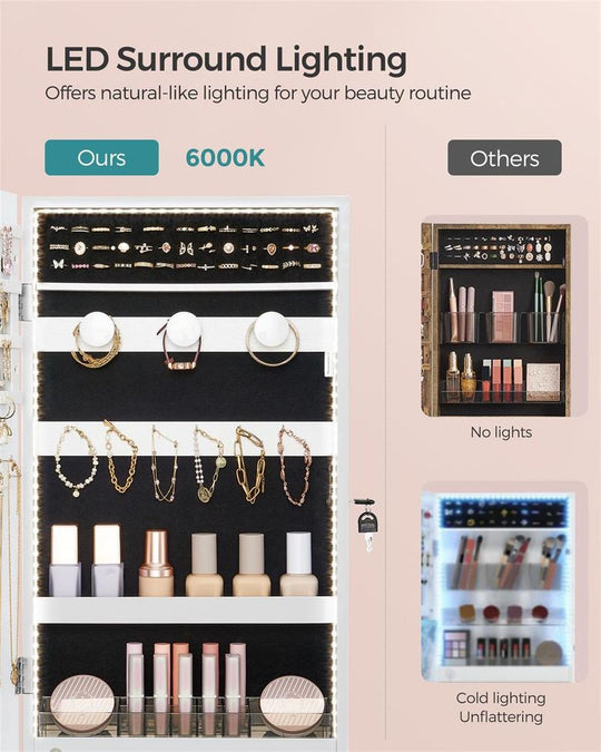 Wall-Mounted Jewelry Cabinet | Mirror Armoire With LED Lighting