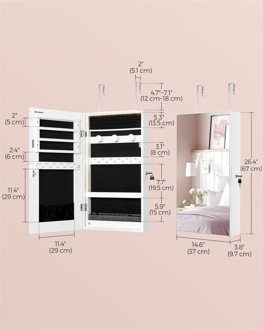 Wall-Mounted Jewelry Cabinet | Mirror Armoire With LED Lighting
