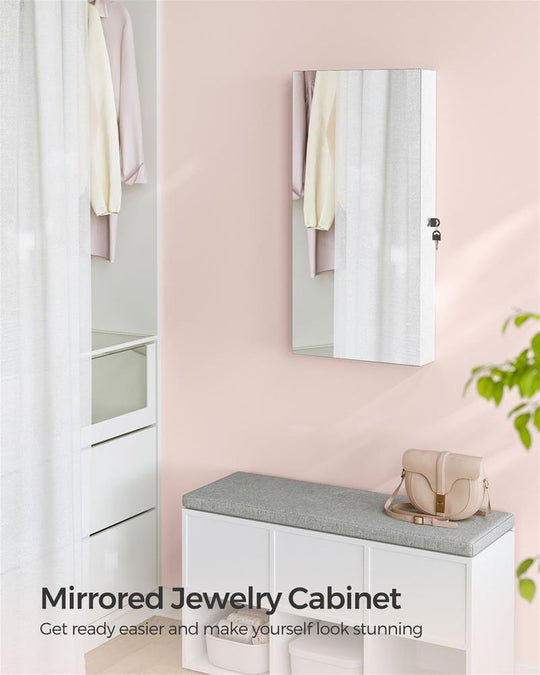 Wall-Mounted Jewelry Cabinet | Mirror Armoire With LED Lighting