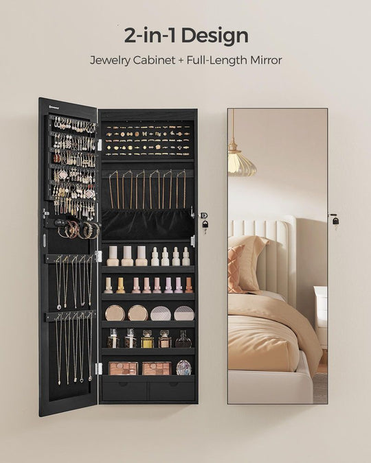 Wall-Mounted Jewelry Armoire | Full-Length Mirror With LED Storage