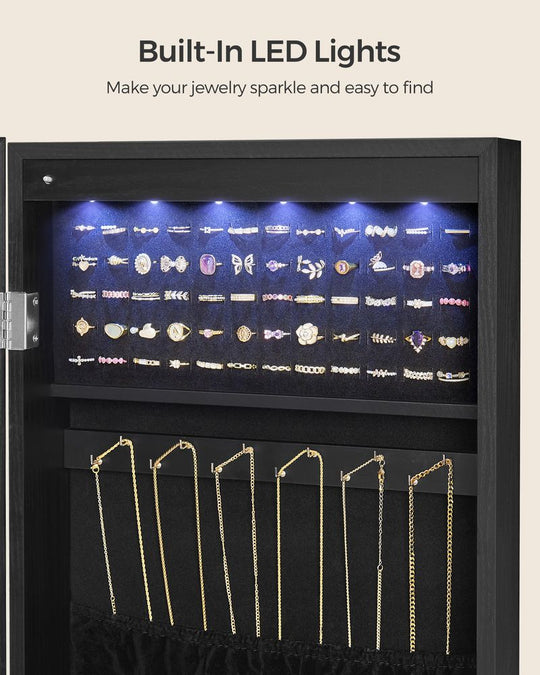 Wall-Mounted Jewelry Armoire | Full-Length Mirror With LED Storage