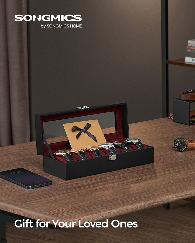 Watch Box Organizer | Glass Lid Display Case With Clasp